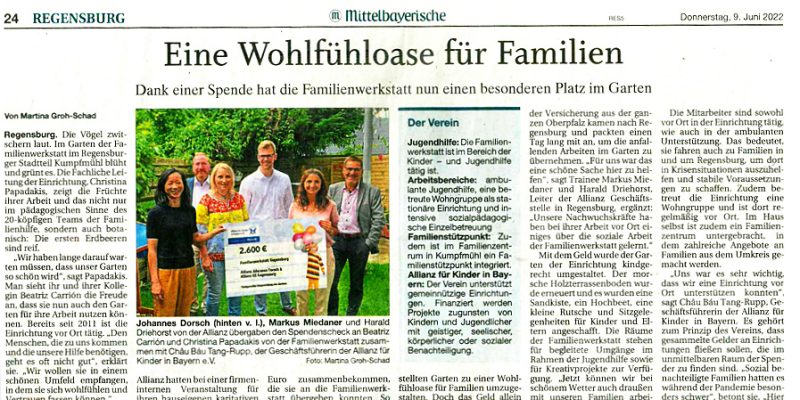 Spendenübergabe der Allianz für Kinder in Bayern e.V.